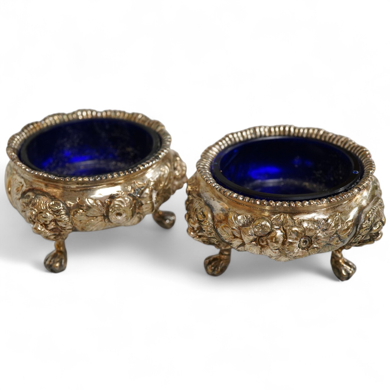 A pair of Victorian silver cauldron salts